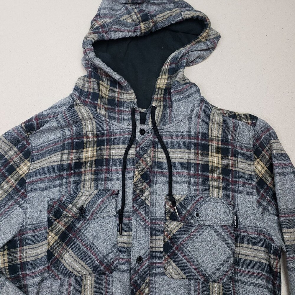 Empyre Men's Lined Flannel Full Zip Sherpa Hoodie Shacket Blue/Gray Plaid Sz M - Picture 5 of 6